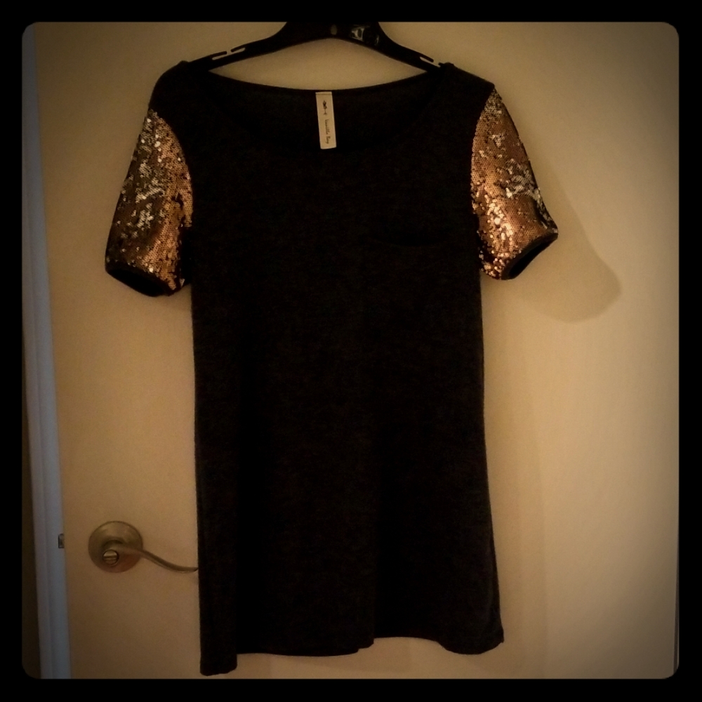 Gold Sequined Blue Pocket Tee